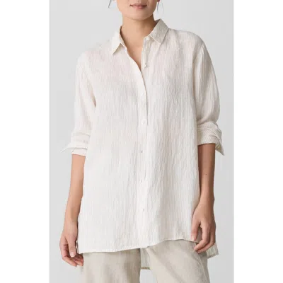 Eileen Fisher Classic Collar Organic Linen Long Sleeve Button-up Shirt In Chalk
