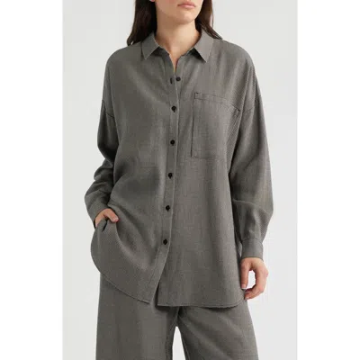 Eileen Fisher Classic Collar Organic Longline Button-up Shirt In Black