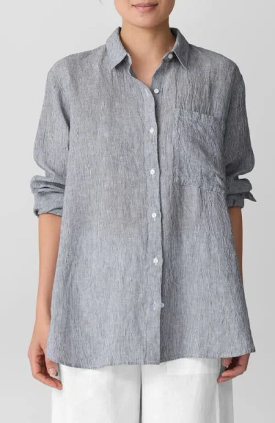 Eileen Fisher Classic Collar Oversize Organic Linen Button-up Shirt In Gray
