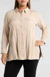 Eileen Fisher Petite Crinkled Side-slit Habotai Silk Shirt In Wheat