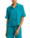 Eileen Fisher Button-down Organic Cotton Gauze Shirt In Esmeralda