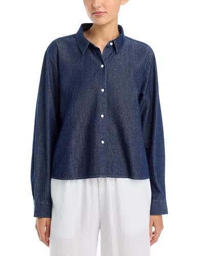 Eileen Fisher Classic Collar Short Cotton A-line Shirt In Blue