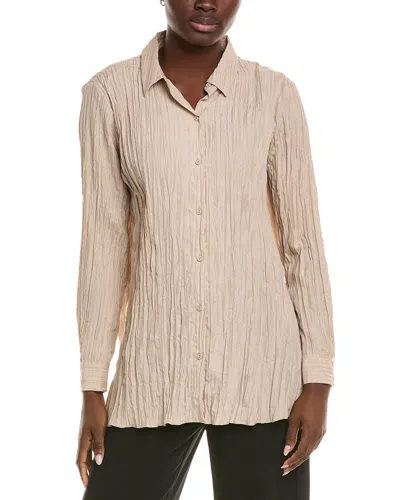 Eileen Fisher Crinkle Silk Habutai Classic Collar Shirt In White