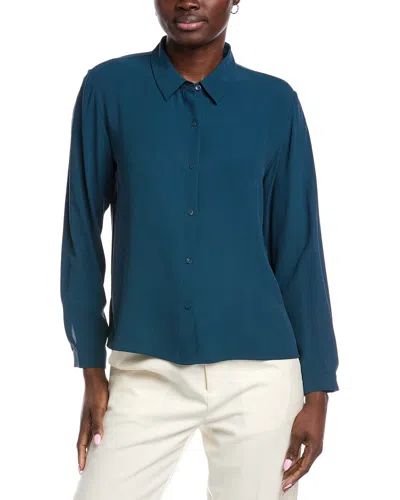 Eileen Fisher Classic Collar Silk Easy Shirt In Blue