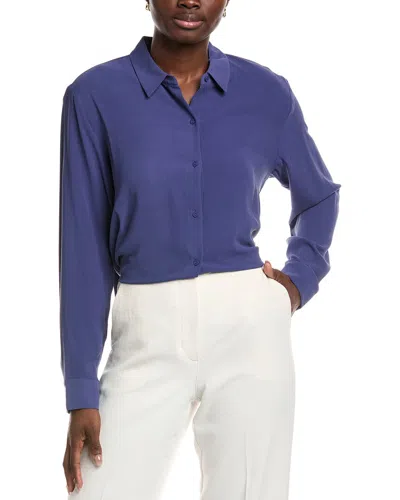 Eileen Fisher Classic Collar Silk Easy Shirt In Blue