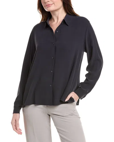 Eileen Fisher Classic Collar Silk Shirt In Blue