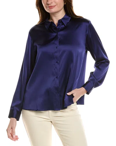 Eileen Fisher Classic Collar Silk-blend Shirt In Blue