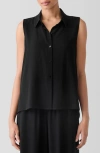 Eileen Fisher Classic Collar Sleeveless Silk Button-up Shirt In Black