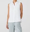 Eileen Fisher Classic Sleeveless Organic Linen Button-up Shirt In White