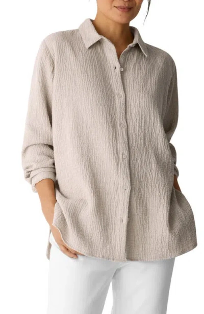 Eileen Fisher Classic Collar Stretch Organic Cotton Button-up Shirt In Neutral