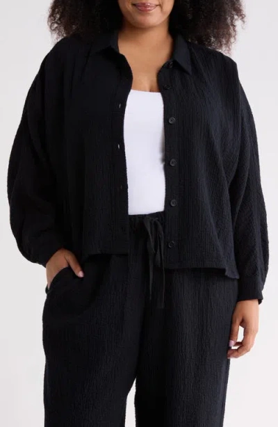 Eileen Fisher Classic Collar Stretch Organic Cotton Jacket In Black