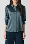 Eileen Fisher Button-down Silk Charmeuse Shirt In Eucalyptus