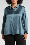 Eileen Fisher Classic Collar Stretch Silk Button-up Shirt In Eucalyptus