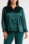 Eileen Fisher Classic Collar Stretch Silk Button-up Shirt In Fir