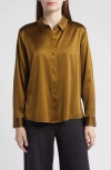 Eileen Fisher Classic Collar Stretch Silk Button-up Shirt In Gold Leaf