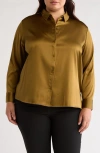 Eileen Fisher Stretch Silk Charmeuse Classic Collar Shirt In Gold