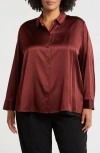 Eileen Fisher Classic Collar Stretch Silk Button-up Shirt In Redwood