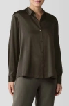 Eileen Fisher Classic Collar Stretch Silk Button-up Shirt In Wren
