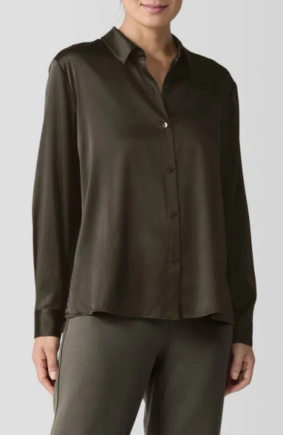 Eileen Fisher Classic Collar Stretch Silk Button-up Shirt In Wren