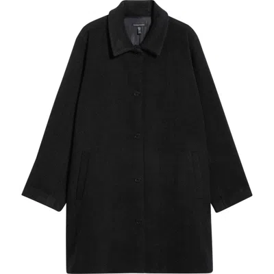 Eileen Fisher Classic Collar Wool Herringbone Coat In Black