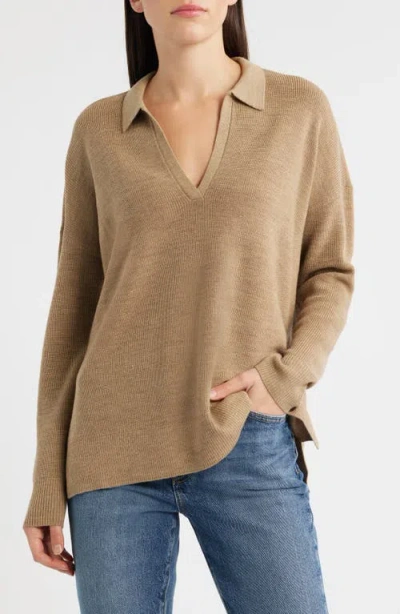 Eileen Fisher Classic Collar Wool Sweater In Gold