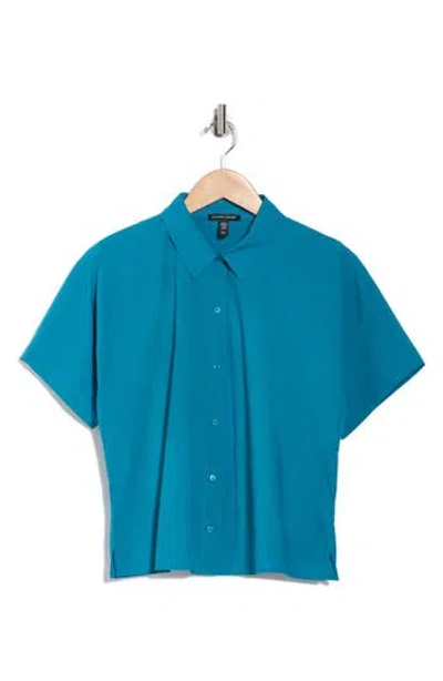 Eileen Fisher Classic Collared Organic Cotton Shirt In Blue