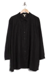 Eileen Fisher Classic Easy Organic Linen Button-up Shirt In Black