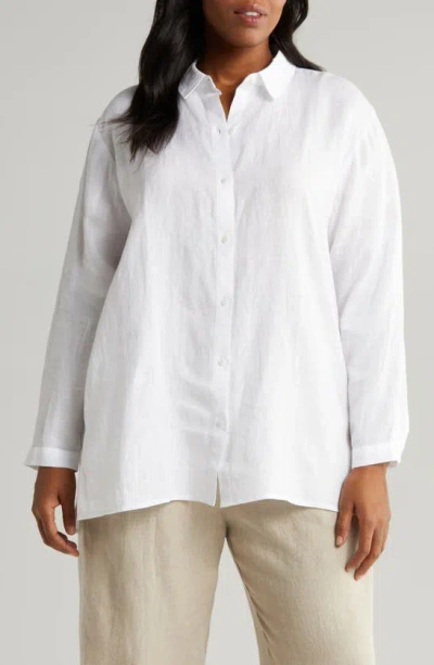 Eileen Fisher Classic Easy Organic Linen Button-up Shirt In White