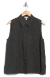 Eileen Fisher Classic Gingham Sleeveless Organic Linen Button-up Shirt In Black