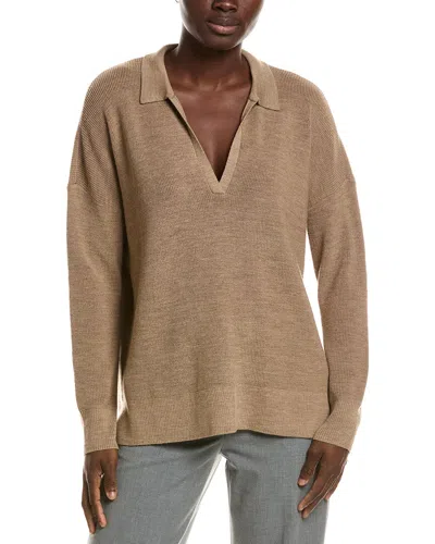 Eileen Fisher Classic Henley Wool Sweater In Black