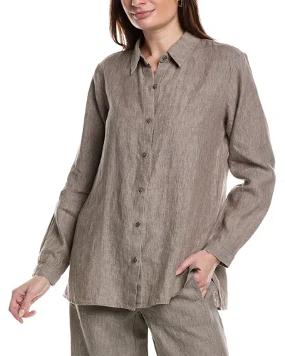 Eileen Fisher Classic Clr Lng Shirt In Brown