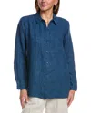 Eileen Fisher Washed Organic Linen Delave Classic Collar Shirt In Blue