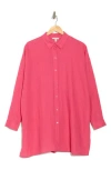Eileen Fisher Classic Long Organic Linen Button-up Shirt