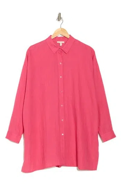 Eileen Fisher Classic Long Organic Linen Button-up Shirt