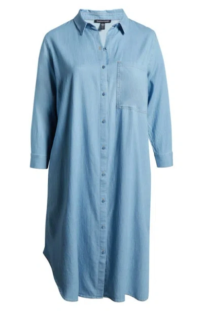 Eileen Fisher Classic Long Sleeve Airy Organic Cotton Twill Shirtdress In Blue