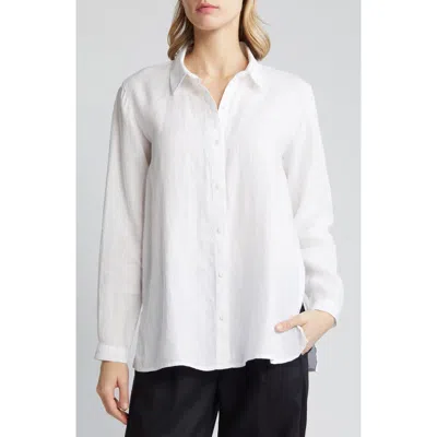 Eileen Fisher Classic Long Sleeve Organic Linen Button-up Shirt In White