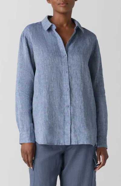Eileen Fisher Classic Longline Organic Linen Chambray Button-up Shirt