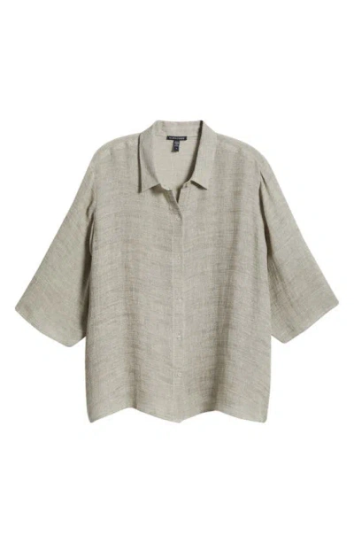Eileen Fisher Classic Marled Linen Blend Shirt In Natural White