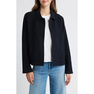 Eileen Fisher Classic Notch Collar Stretch Organic Cotton Jacket In Black