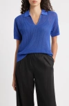 Eileen Fisher Classic Organic Cotton & Silk Polo Sweater In Blue