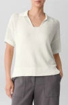 Eileen Fisher Cotton & Silk Split Neck Sweater In White