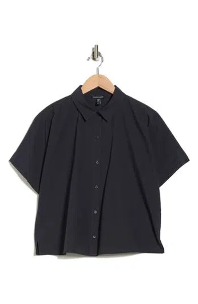 Eileen Fisher Classic Organic Cotton Button-up Shirt In Black