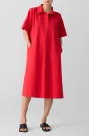 Eileen Fisher Classic Organic Cotton Poplin Midi Shirtdress In Red