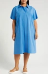 Eileen Fisher Petite Pleated Organic Cotton Poplin Midi Dress In Calypso