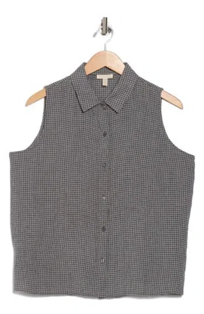 Eileen Fisher Classic Organic Linen Button-up Shirt In Gray