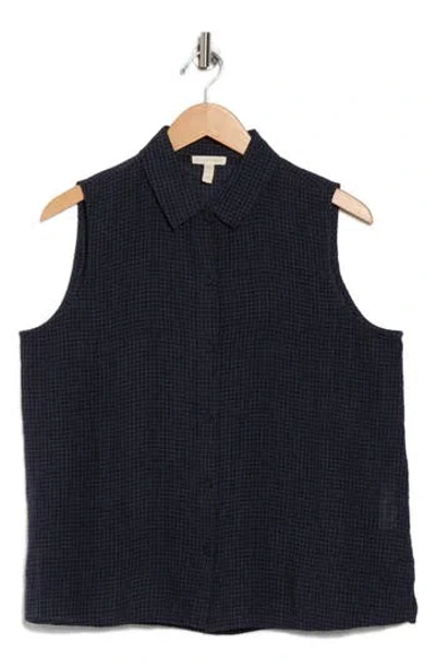 Eileen Fisher Classic Organic Linen Button-up Shirt In Black