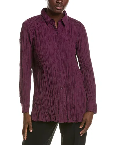 Eileen Fisher Classic Pleated Silk Shirt In Animal Print