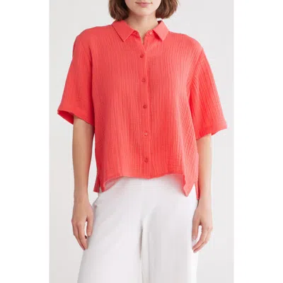 Eileen Fisher Classic Short Sleeve Organic Cotton Gauze Button-up Shirt