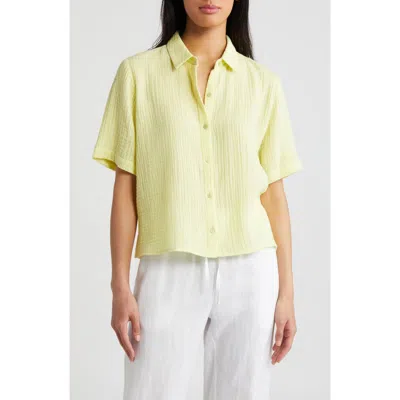 Eileen Fisher Womens Classic Collar Short Sleeve Button-down Top In Green