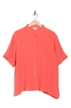 Eileen Fisher Classic Short Sleeve Organic Cotton Gauze Button-up Shirt In Watermelon